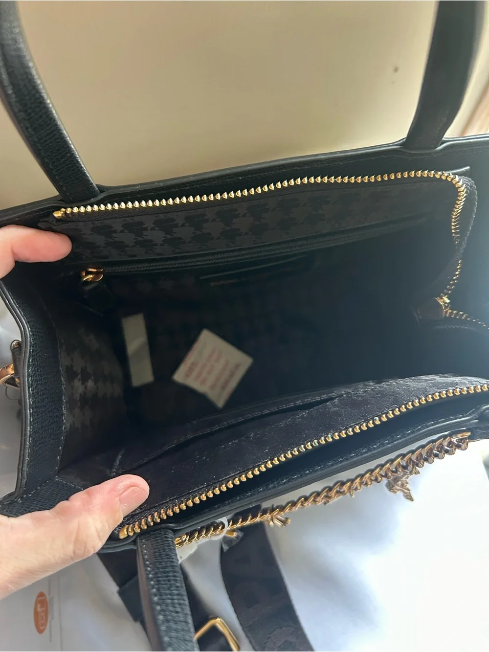 Karl Lagerfeld Black Satchel with Gold Charm Chain